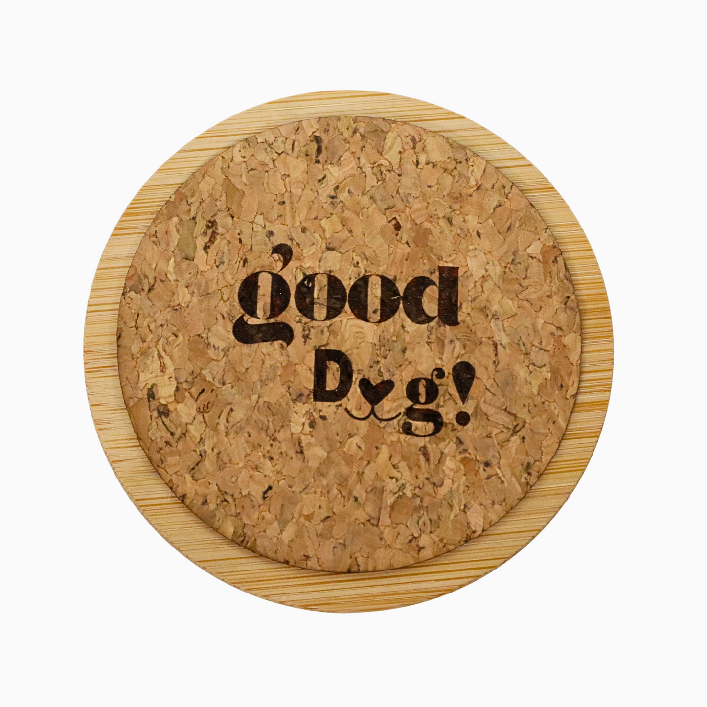 Food container for dogs, with a cork lid labeled 'Good Dog!' on a white background