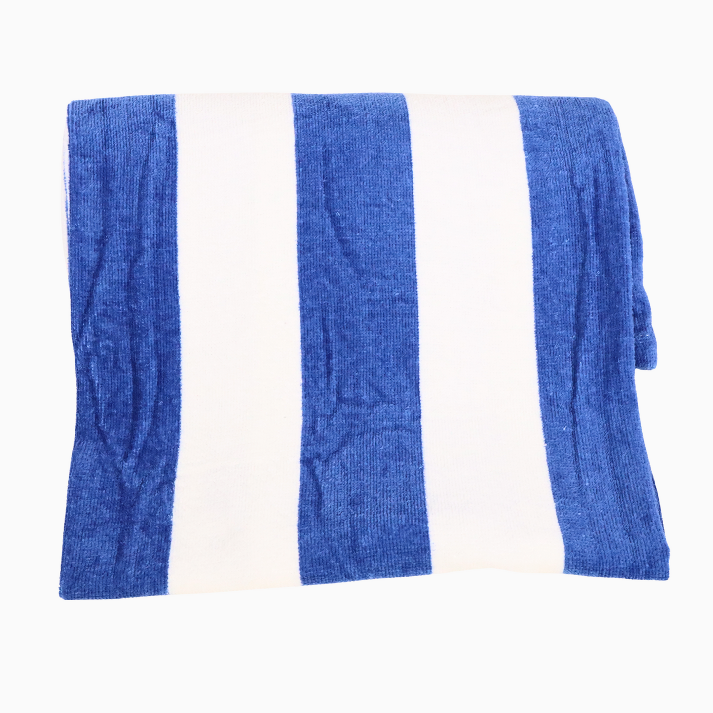 Blue and white striped towel on a white background