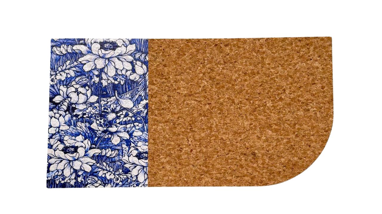 Half floral half cork mat on a white background