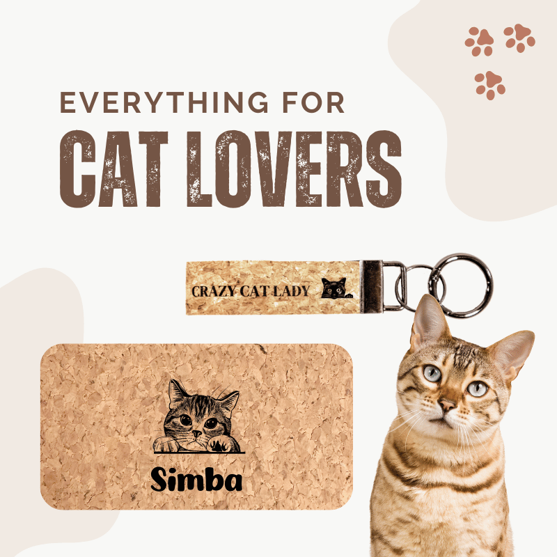 Banner for cat lovers featuring a customizable cat pad and a keychain 