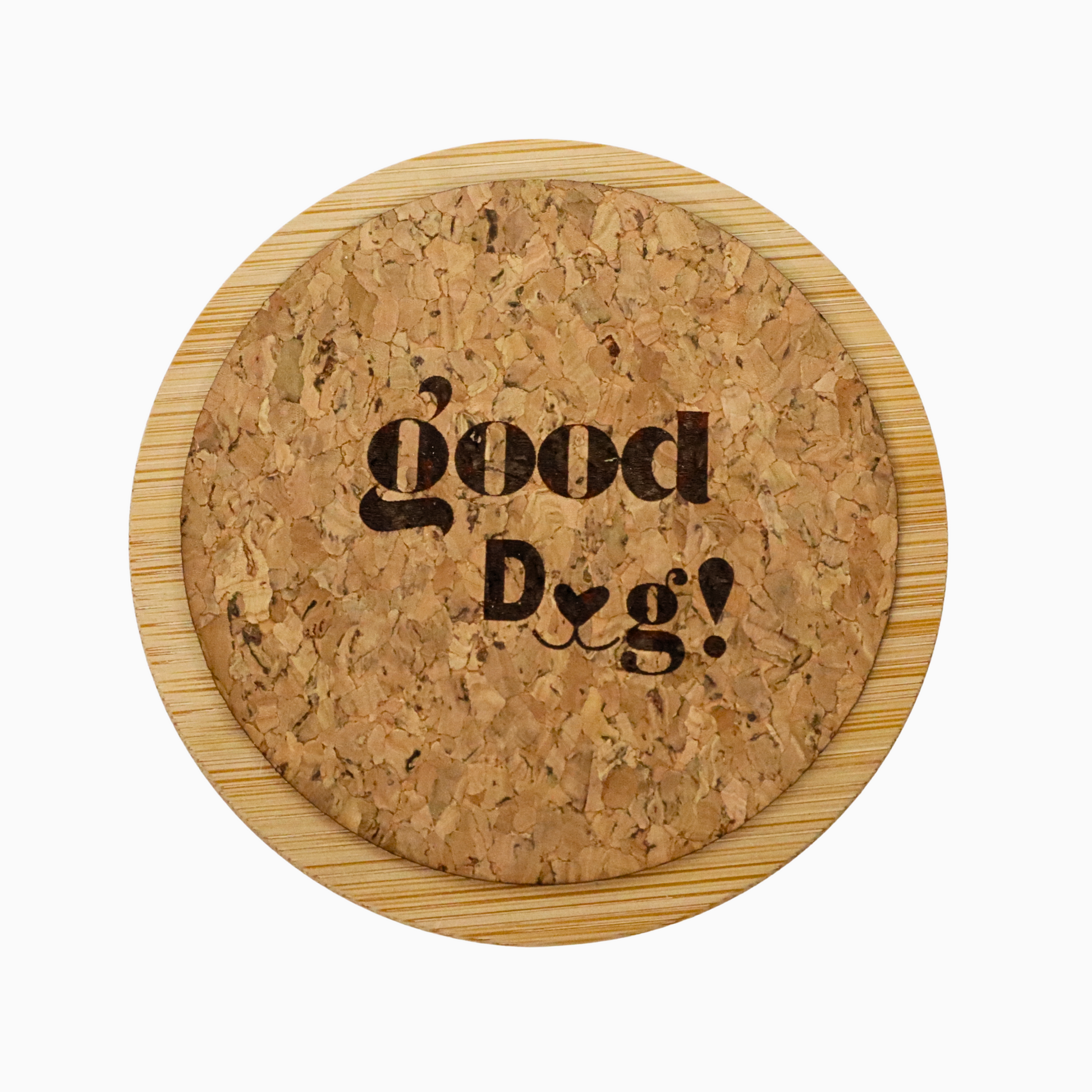 Food container for dogs, with a cork lid labeled 'Good Dog!' on a white background 