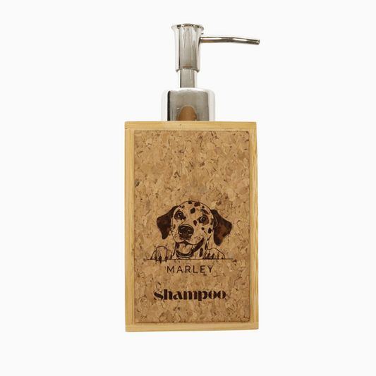 Cork dispenser with a customizable dog illustration and text, perfect for dog lovers