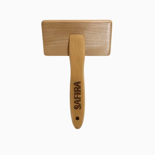 Wooden brush with a rectangular head and a customizable name on cylindrical handle, perfect for dog lovers