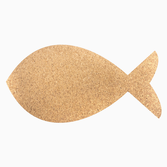 Cork fish-shaped mat on a white background