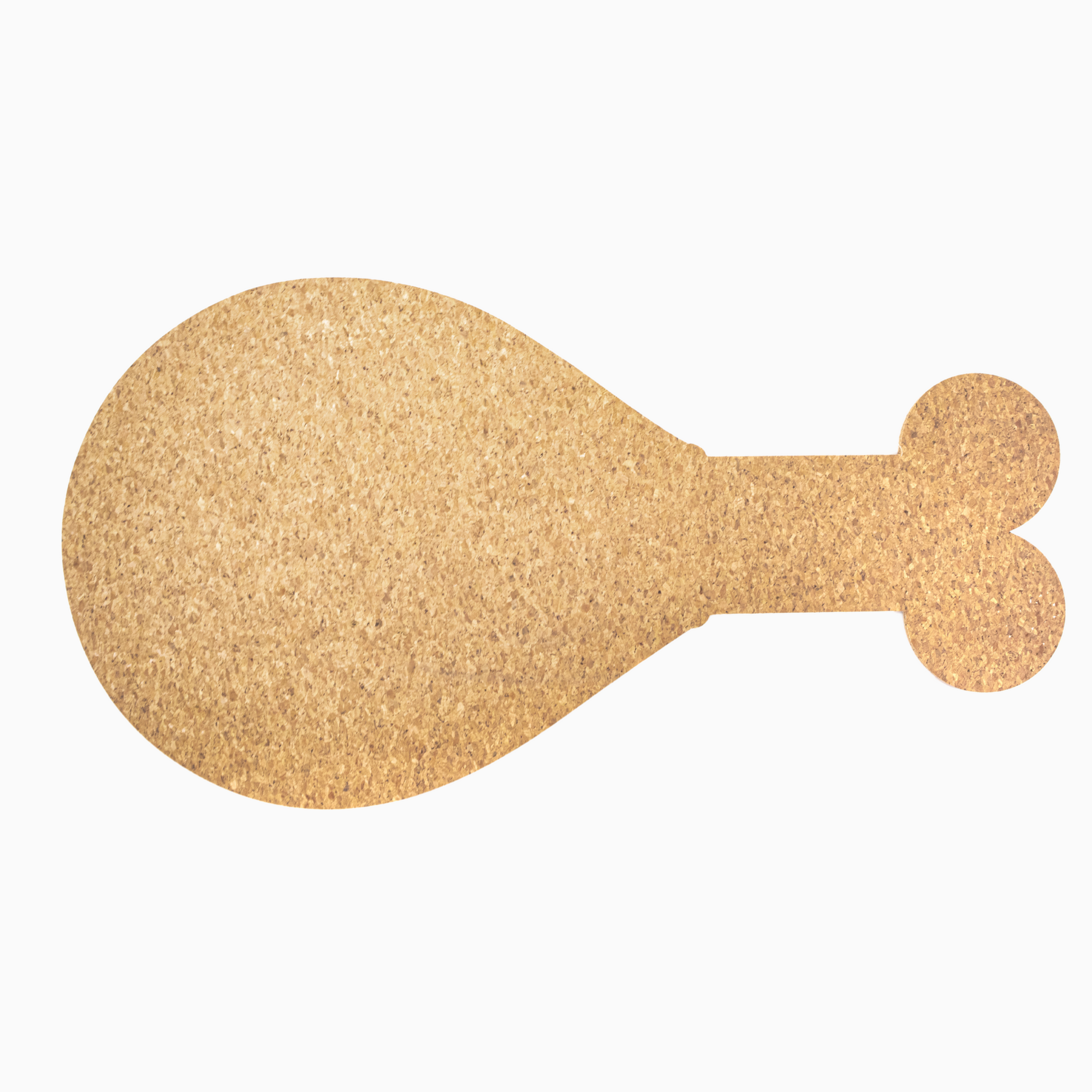 Cork mat shaped like a chicken drumstick on a white background